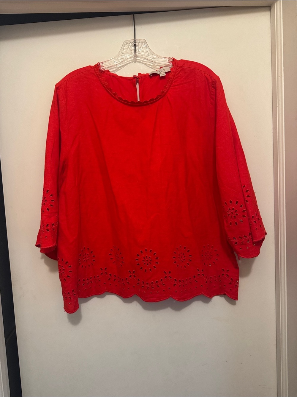 LOFT Red Eyelet-Trim Blouse
